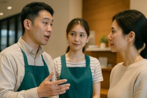 スタッフ同士が穏やかに話し合っている様子
